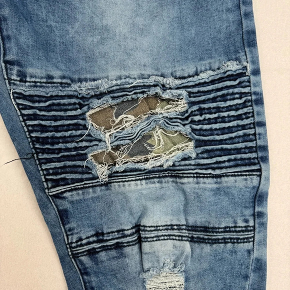 Straight Leg Camo Moto Jeans Mens Size 32 Medium Acid Blue Mid Rise - Picture 11 of 12